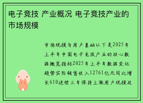 电子竞技 产业概况 电子竞技产业的市场规模